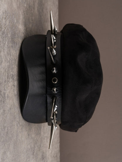 Black Gothic Studs Details Beret Hat