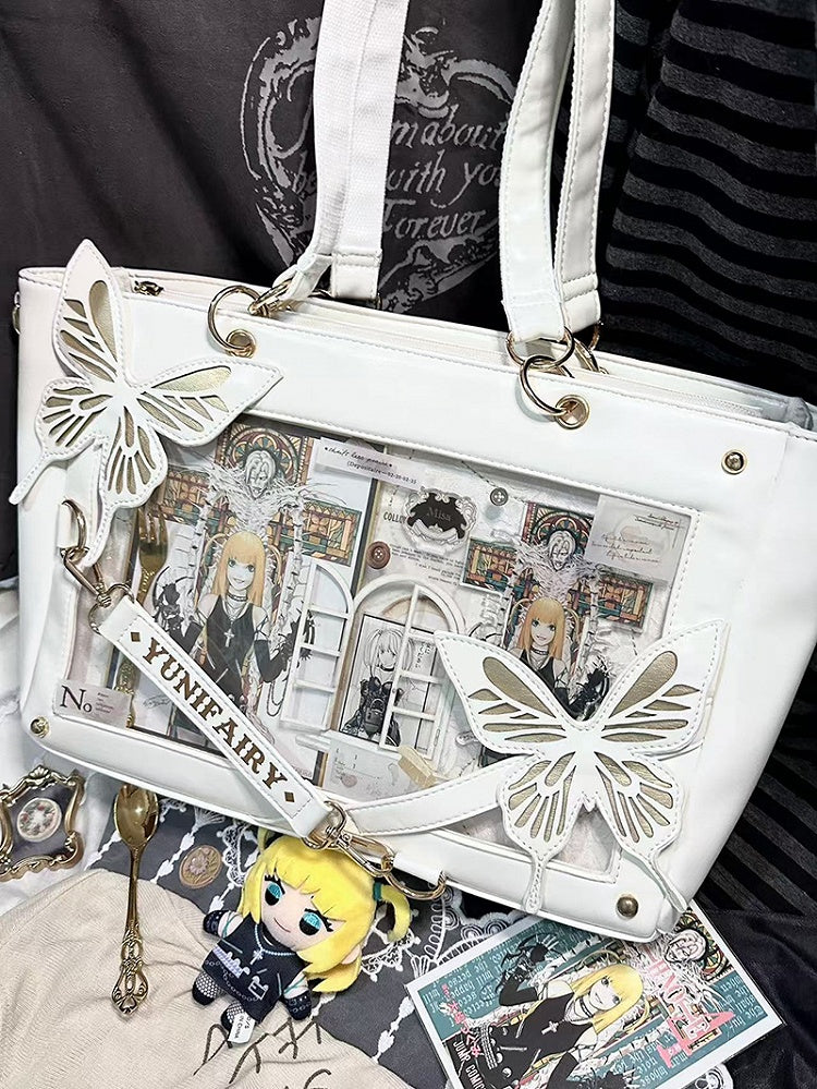Gold Detachable Butterfly Spiderweb Detail White Ita Shoulder Bag