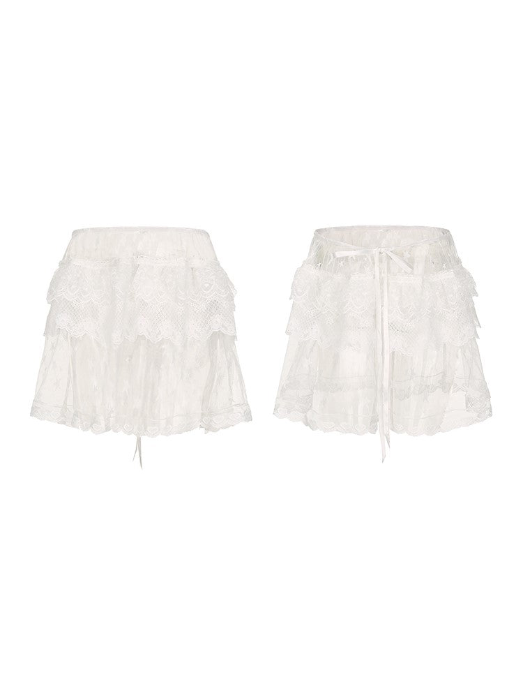 Plus Size Y2K White Sheer Overskirt with Floral & Star Embroidery