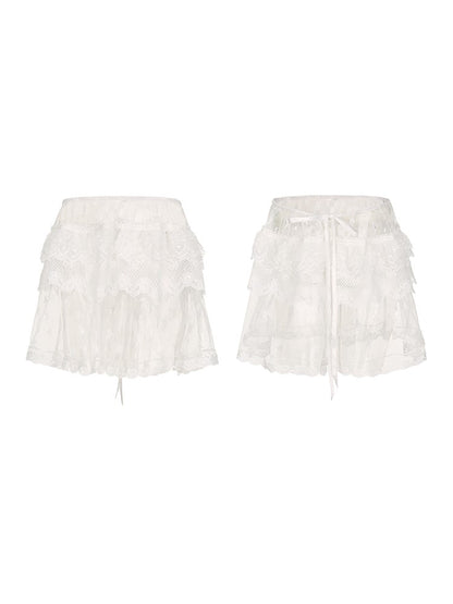 Plus Size Y2K White Sheer Overskirt with Floral & Star Embroidery