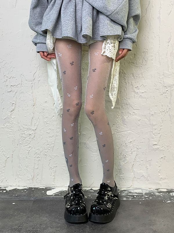 Black/Grey Gothic Floral Print Shimmering Tights