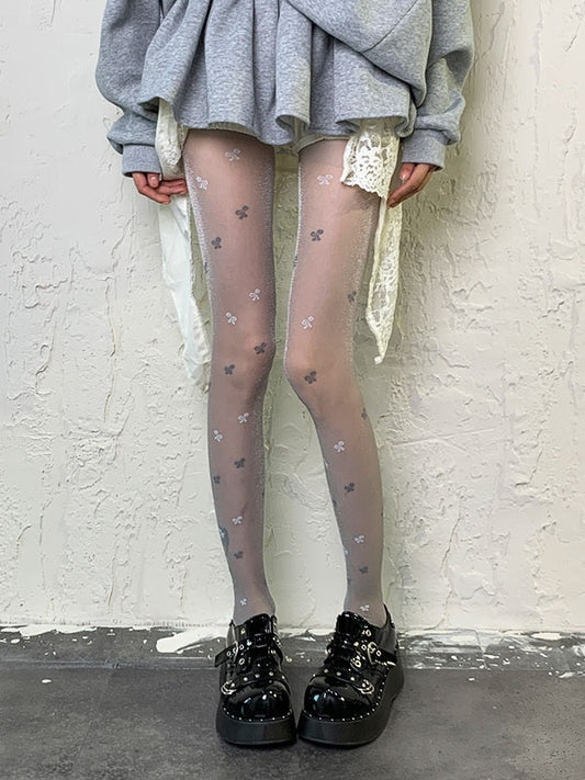 Black/Grey Gothic Floral Print Shimmering Tights