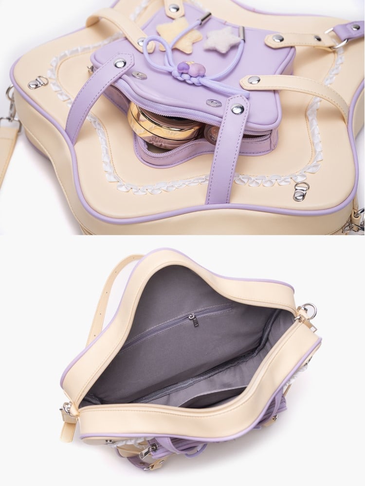 Yellow & Purple Charm 2-Way Kawaii Bag With Star Design