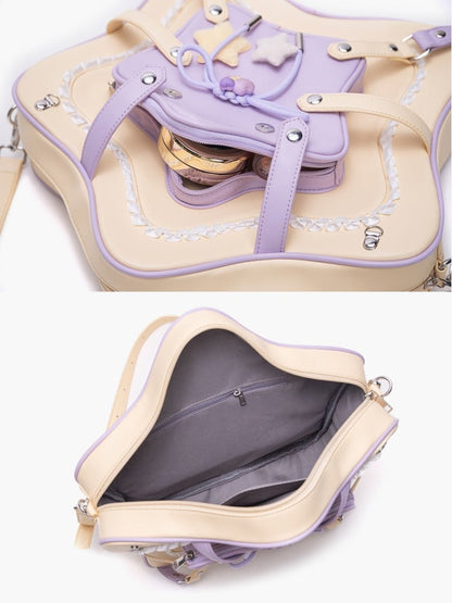 Yellow & Purple Charm 2-Way Kawaii Bag With Star Design