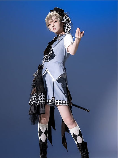 Prince Style Ouji Lolita Handkerchief Hem Light Blue Checked Pattern Shorts