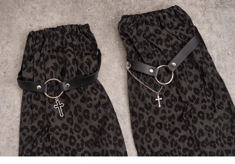 Y2K Black and Gray Leopard Leg Warmers