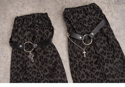 Y2K Black and Gray Leopard Leg Warmers