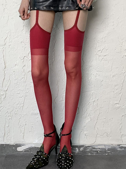 Red/Black/Gray Y2K Suspender Stockings