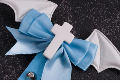 Studs Decorated Blue and White Cross Bowknot Hairclips