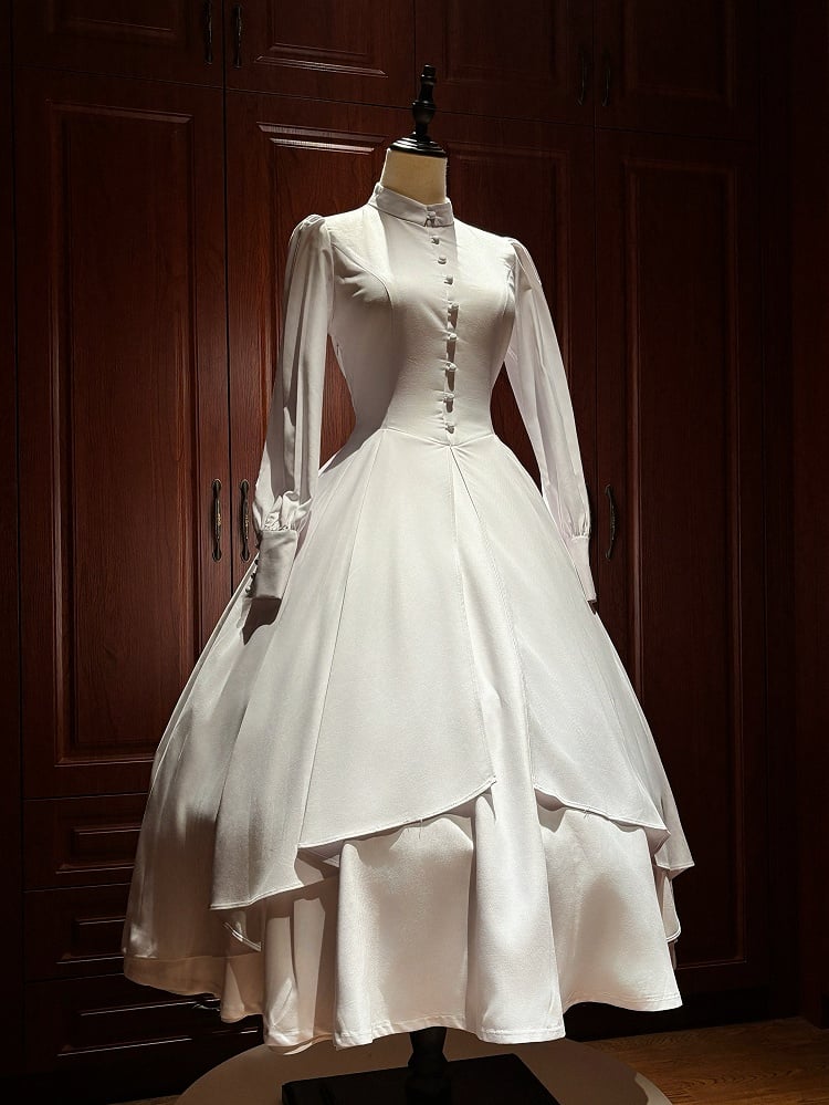 All White Nun Lolita Long Sleeves Dress