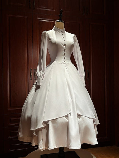 All White Nun Lolita Long Sleeves Dress