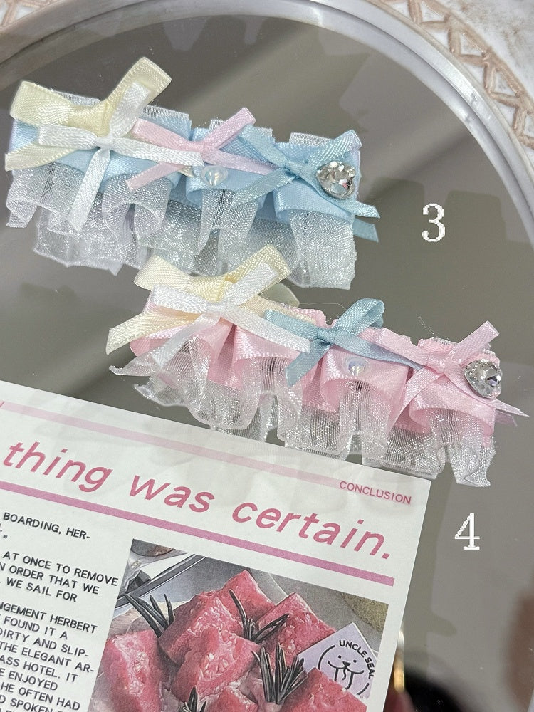 4 Options Beaded Heart Decorated Ruffled Bowknot Hairclip