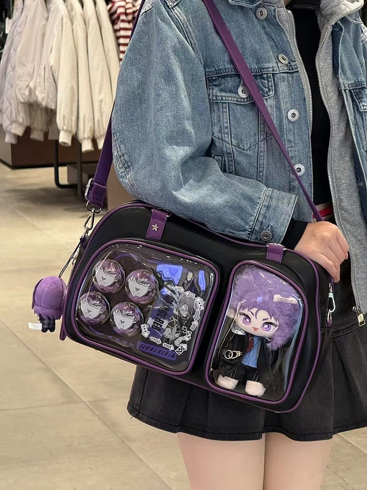 Black & Purple Contrast Trim Bread-shaped Ita Shoulder Bag