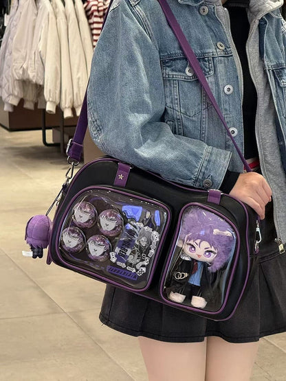 Black & Purple Contrast Trim Bread-shaped Ita Shoulder Bag