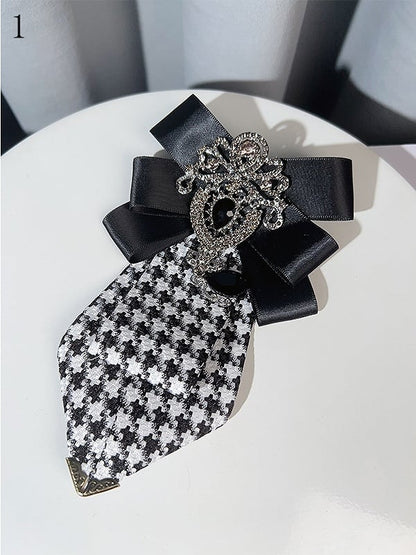 4 Options Rhinestone Decorated Bowknot Design Houndstooth Pattern Neck Tie