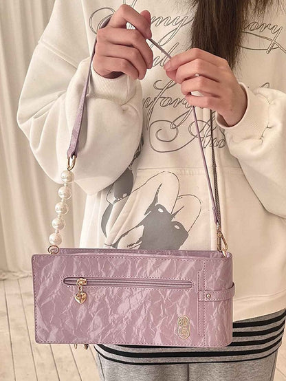 Purple PU Floral Pattern Cheongsam Style Ita Bag With Bow & Fringe Accent