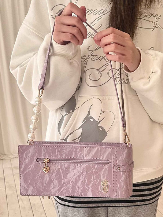 Purple PU Floral Pattern Cheongsam Style Ita Bag With Bow & Fringe Accent