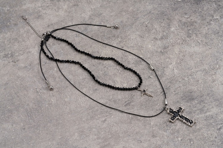 Gothic Black Cross Pendant Necklace Set