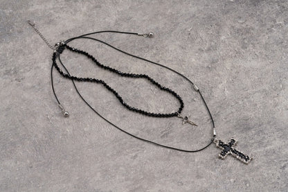 Gothic Black Cross Pendant Necklace Set