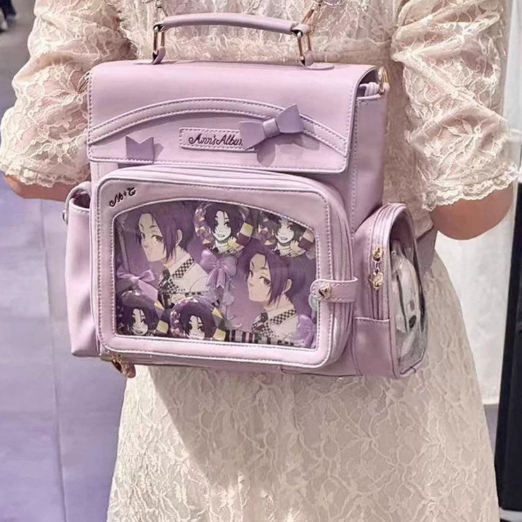 Purple 2-Way Ita Bag With Transparent Window And Bow Decoration