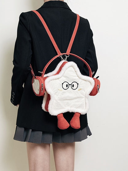 2-Way Kawaii Red Apple-Themed Plush Mini Ita Backpack With Headphones Design