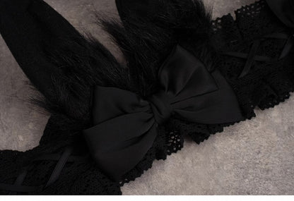 Black Gothic Bunny Ears Hairband with Bowknots
