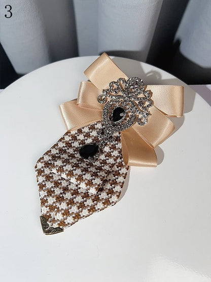 4 Options Rhinestone Decorated Bowknot Design Houndstooth Pattern Neck Tie