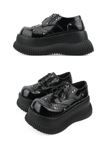 Black Bittersweet Platform Shoes - Studded Details & Lace-Up Design