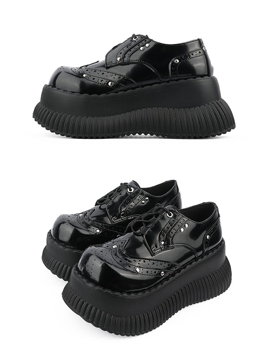 Black Bittersweet Platform Shoes - Studded Details & Lace-Up Design
