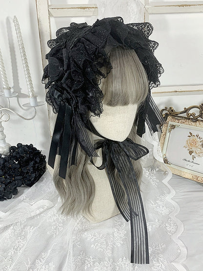 Black Gothic Bowknots Lace Hairband