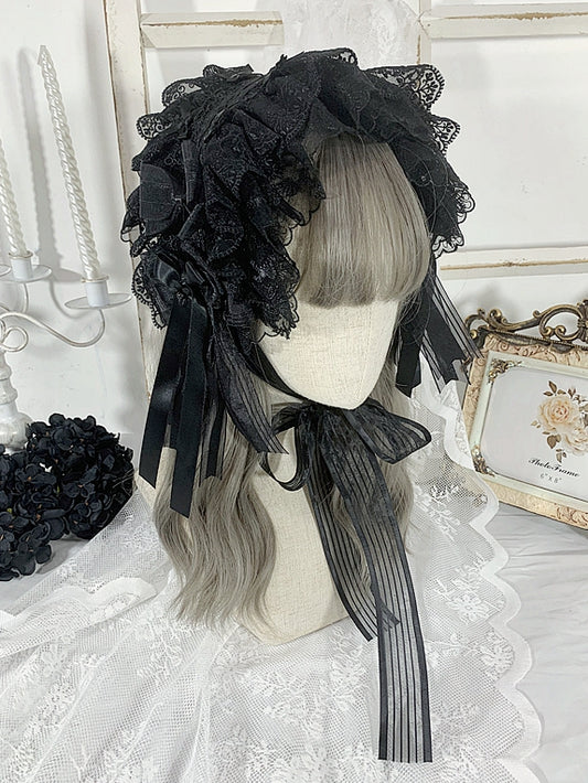 Black Gothic Bowknots Lace Hairband