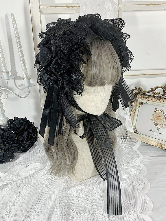 Black Gothic Bowknots Lace Hairband