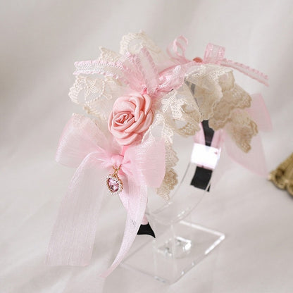 Sweet Lolita Floral Bowknot Lace KC with Heart Charm