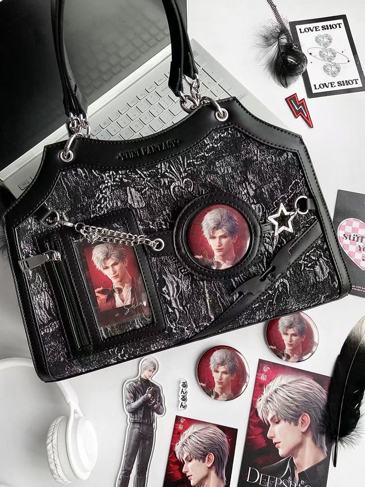 Black & Silver Snake Scale PU Ita Shoulder Bag