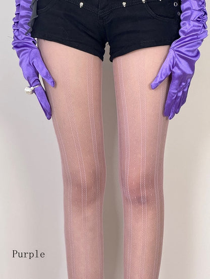 6 Color Options Y2K Striped Pattern Floral Details Tights