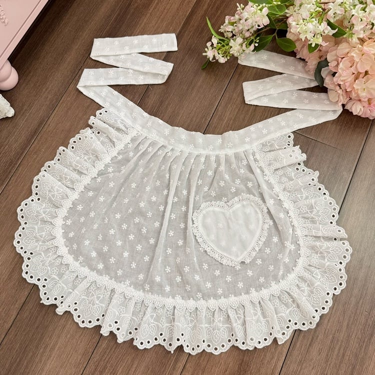 3 Color Options Polka-dot Pattern Heart Applique Lace Trim Apron