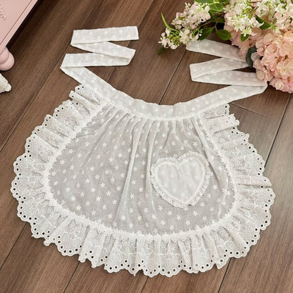 3 Color Options Polka-dot Pattern Heart Applique Lace Trim Apron