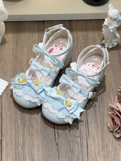 Blue Spoon Decorated Bowknot Details Sweet Lolita High Block Heels