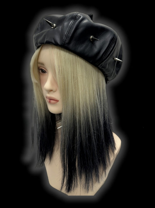Punk Black Studs Design PU Beret
