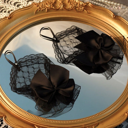 Black/White Bowknot Decorated Lace Wrist Cuffs