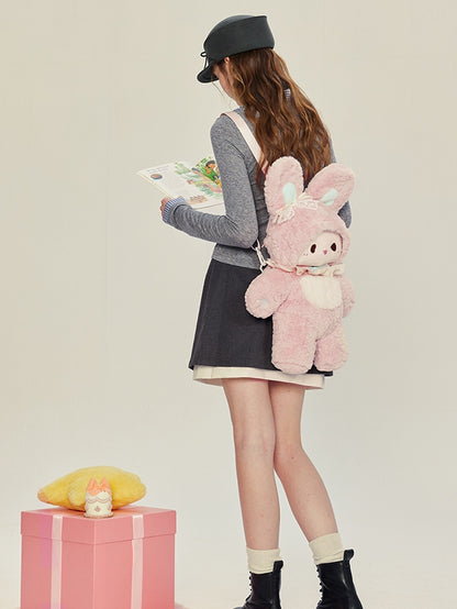 Pink Bowknot Decorated 60cm Plush Rabbit Backpack Detachable Shoulder Straps
