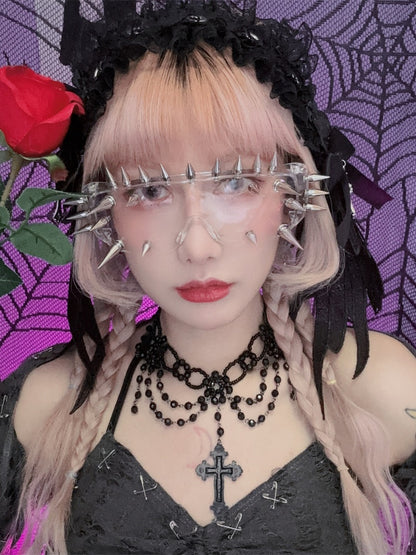 Dark/White/Green/Yellow Stud Detail Cyberpunk Sunglasses