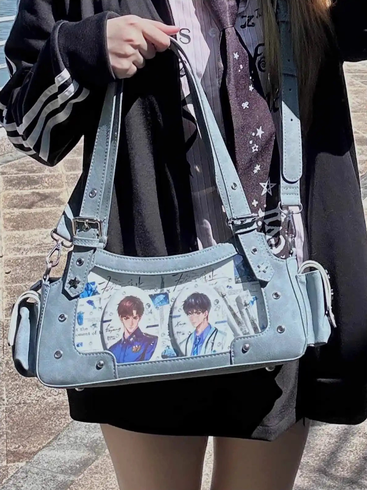 Blue PU Y2K Shoulder Ita Bag With Star Charm