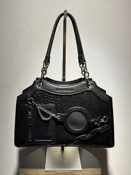 Black Snake Scale PU Ita Shoulder Bag