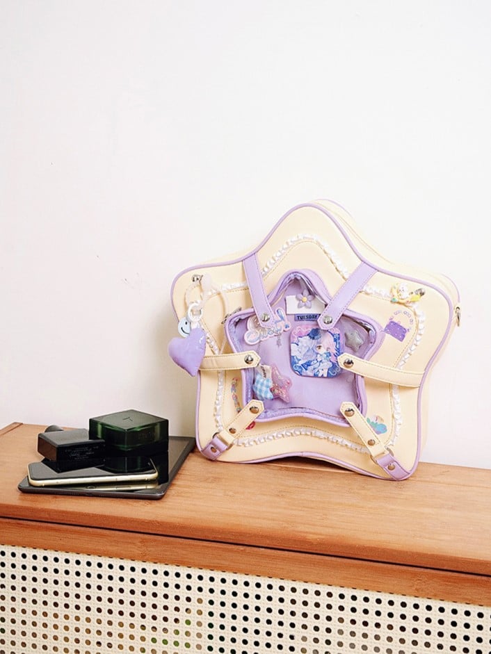 Yellow & Purple Starry 2-Way Ita Bag With Kawaii Style