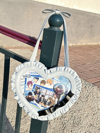 Blue Heart-shaped Bowknot Lace-up Ita Bag