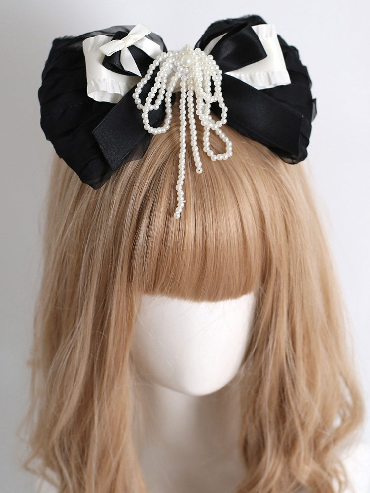 Black Beaded Tassel Bowknot Hairclip