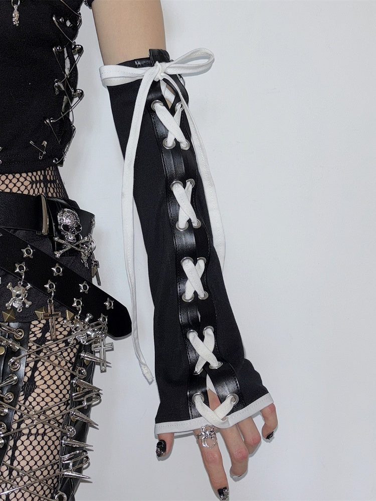 Black&White Y2K Crisscross Self-tie Strap Design Sleeves