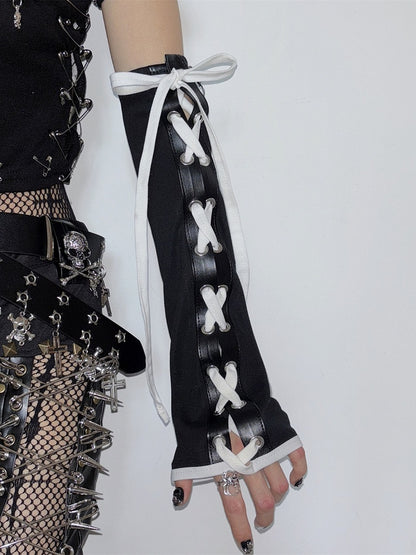 Black&White Y2K Crisscross Self-tie Strap Design Sleeves