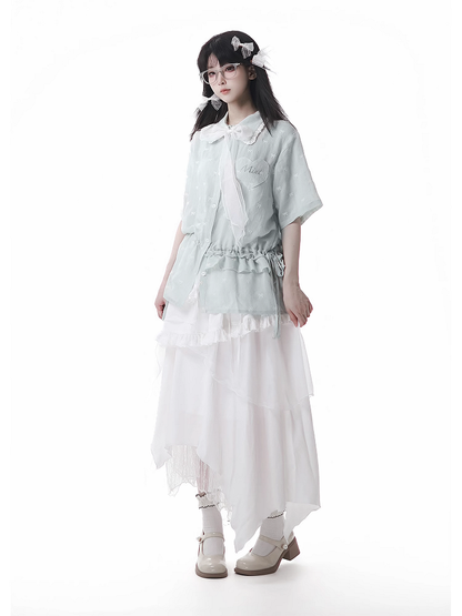 White Elastic Waist Handkerchief Hem Lace Under Skirt